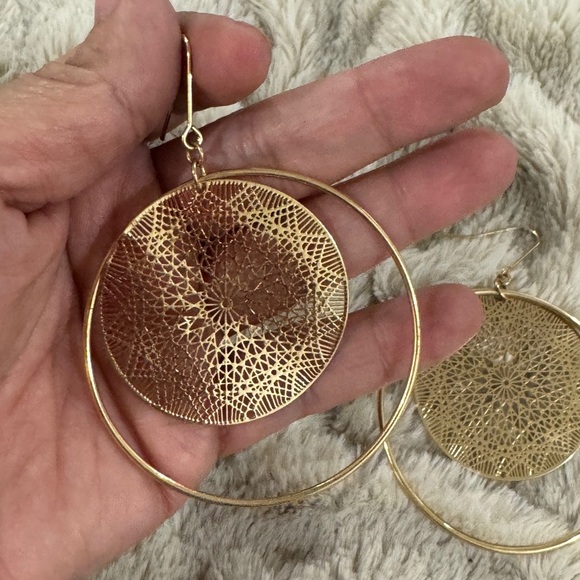 Gold Filigree Mandala Hoop Earrings | Lightweight Boho Statement - Picture 2 of 3